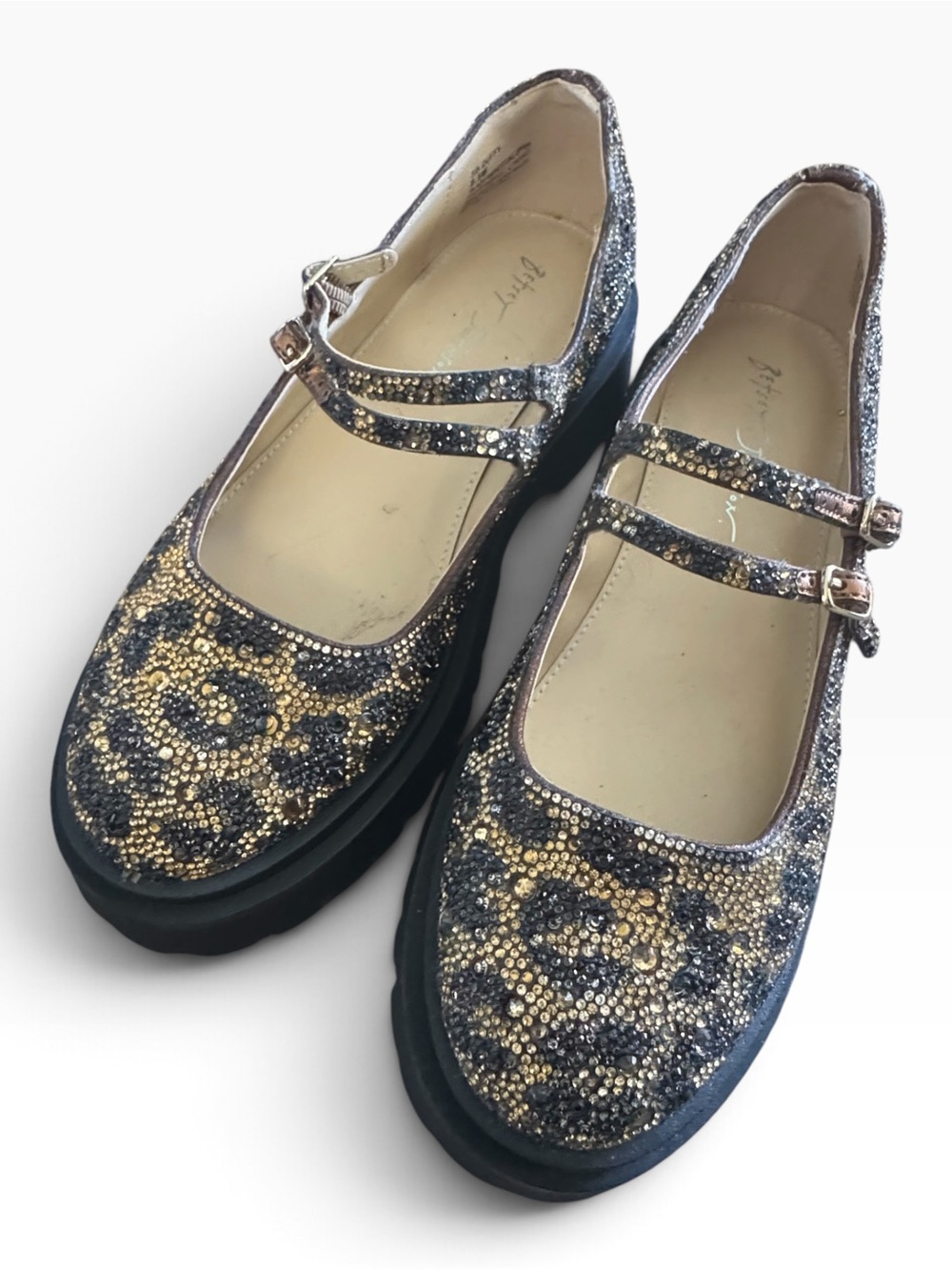 Betsey Johnson Duffy leopard-print rhinestone Mary Jane shoes - Picture 3 of 8
